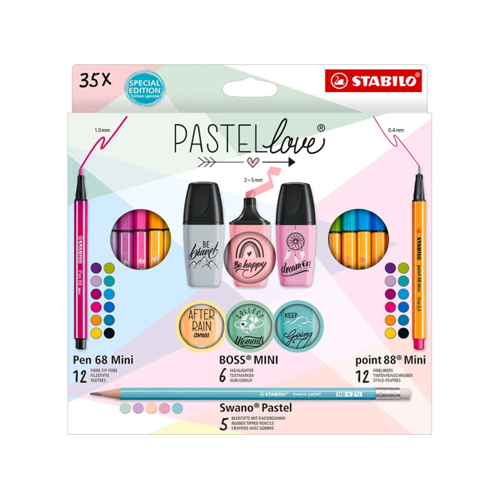 Stabilo Pastellove Collection Set Estuche con 35 Rotuladores y Marcadores Mini Surtidos Pen 68, Point 88, Boss y Swano 1
