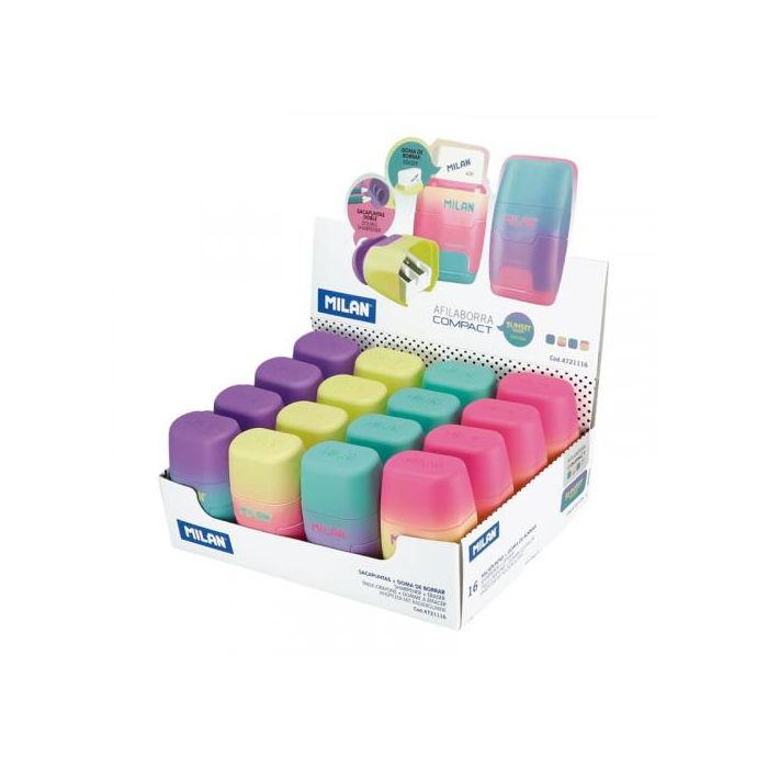 Set de Goma de Borrar y Sacapuntas Milan Compact Sunset Multicolor (16 Unidades)