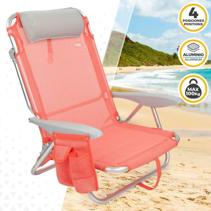 Silla Plegable con Reposacabezas Aktive Flamingo Coral 51 x 76 x 45 cm (2 Unidades) 3 Silla Plegable con Reposacabezas Aktive Flamingo Coral 51 x 76 x 45 cm (2 Unidades) 3