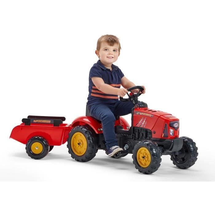 FALK - Tractor de pedal Supercharger rojo con capó de apertura y remolque 1 FALK - Tractor de pedal Supercharger rojo con capó de apertura y remolque 1