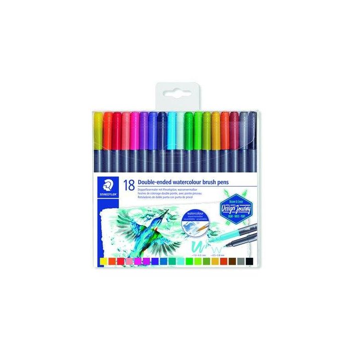 Staedtler Rotuladores Design Journey Doble Punta Fina-Pincel Acuarelables, Estuche 18 Unidades