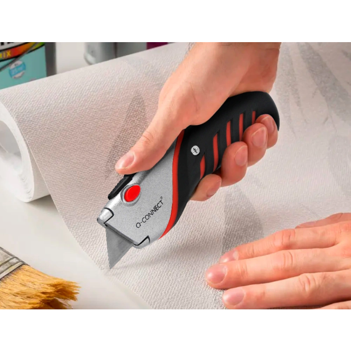 Q-connect XD-8300 Cúter Metálico de Aleación de Aluminio Ancho, Cuchilla 19 mm, Mango Caucho, Incluye 2 Cuchillas Repuesto, Blíster 1 Unidad 5