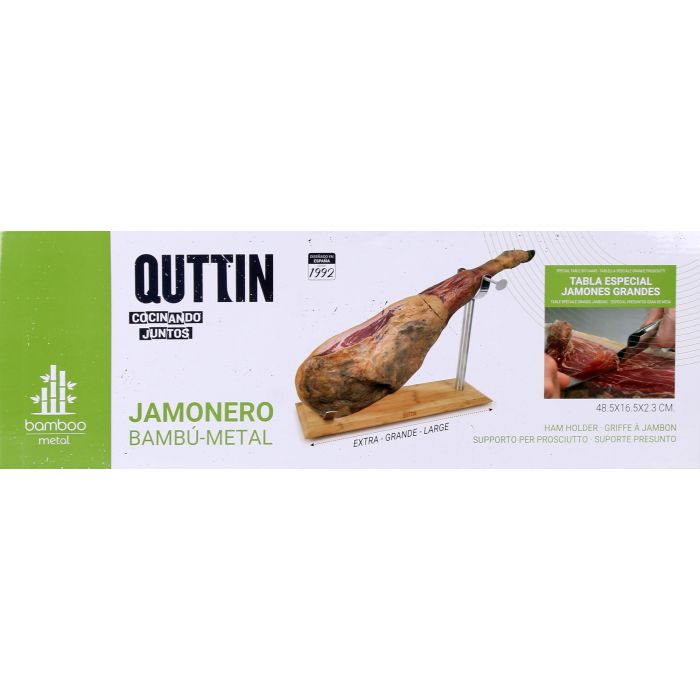 Quttin Jamonero de Bambú y Metal - 16,5 cm Ancho x 49 cm Largo x 2,3 cm Alto (4 Unidades) 1