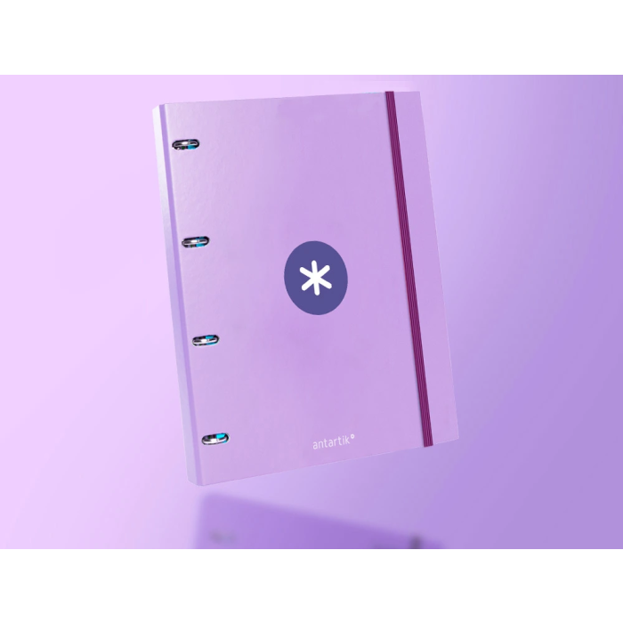 Antartik Carpeta con recambio a4 cuadro 5mm forrada 4 anillas 25mm redondas color lavanda 100 hojas 100g 9