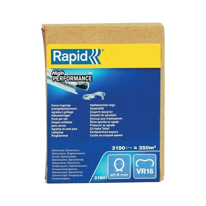 Rapid VR16 Grapas Galvanizadas para Malla de Alambre y Alambradas (2-8 mm) - Caja de 3190 piezas