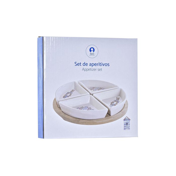 DKD Home Decor Salitre Aperitivo Mediterraneo Set de 5 Piezas Gres y Bambu Azul Natural 21.5 x 21.5 x 1 cm 3