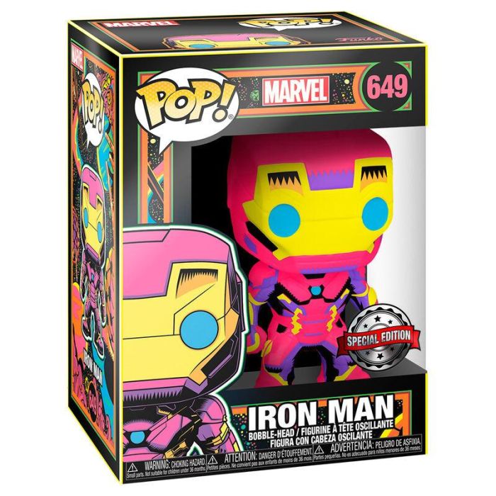 Funko POP Marvel Iron Man Figura de Vinilo Black Light Exclusive 9cm Caja Regalo 1
