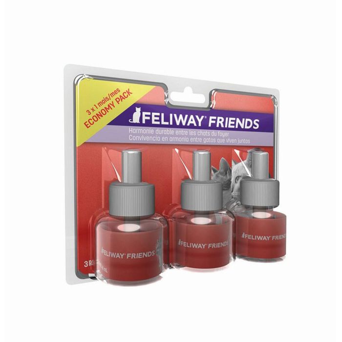 Feliway Friends Recambio Feromonas de Apaciguamiento para Gatos, Reduce Conflictos, Peleas y Tensión, Pack 3 Unidades x 48ml