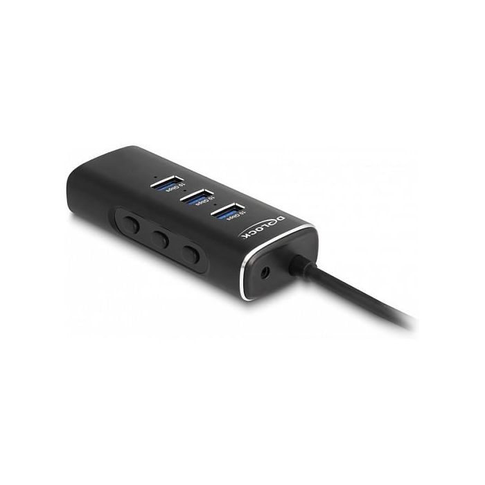 DeLOCK Hub USB 3.2 Gen 1 de 3 Puertos y Lector de Tarjetas SD/Micro SD, Conector USB-C, Cable 60 cm, 10 Gbps, Interruptor por Puerto, Negro 1 DeLOCK Hub USB 3.2 Gen 1 de 3 Puertos y Lector de Tarjetas SD/Micro SD, Conector USB-C, Cable 60 cm, 10 Gbps, Interruptor por Puerto, Negro 1