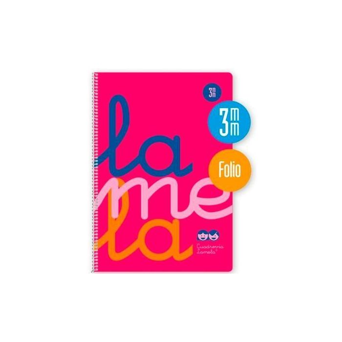 Lamela Cuaderno Espiral 80H Folio 90 gr Cuadrovía 3 mm C-Margen Cubierta Pp Rosa Fluorescente - Paquete 5U