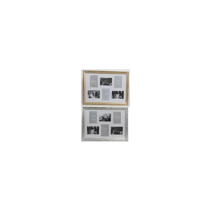 DKD Home Decor Marco Multifoto Tradicional Dorado Plateado para 6 fotos de Cristal y PS, 53x39 cm, Colección Diamonds, Pack de 4