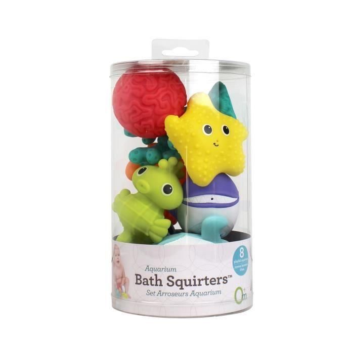 Infantino Juego de Rociadores de Baño 8 Piezas, Figuras de Animales Marinos para Bebés y Niños, con Tubo de Almacenamiento Transparente 1