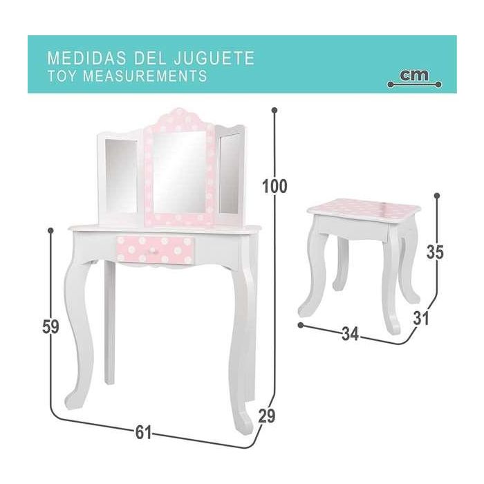 Tocador Con Banqueta Teamson Rosa Blanco Lunares 63 x 100 x 29 cm 3