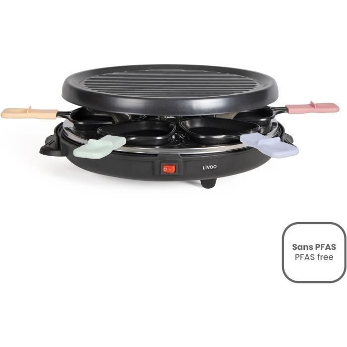 Livoo DOC207P Raclette para 6 personas, 800W con grill extraíble, 6 espátulas y 6 ollas para fondue Livoo DOC207P Raclette para 6 personas, 800W con grill extraíble, 6 espátulas y 6 ollas para fondue