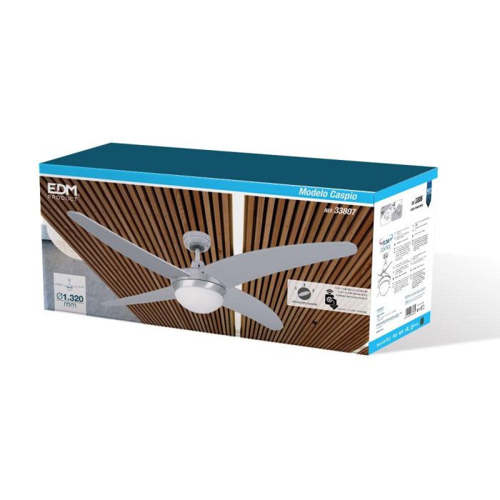 Ventilador de techo modelo caspio. color plateado/niquel. potencia: 60w aspas: ø132cm con mando a distancia edm 3