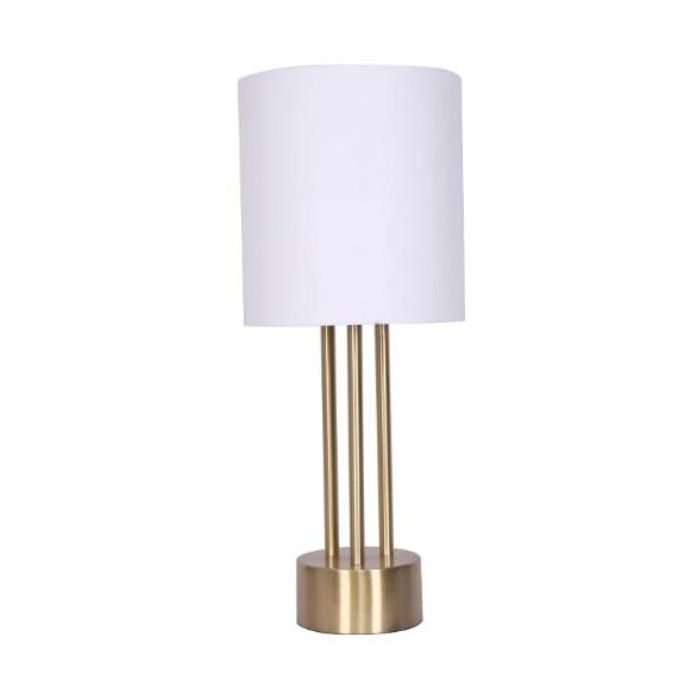 DKD Home Decor Lámpara de Sobremesa Glam Dorado y Blanco, de Metal y Lino, E27, con Bombilla Incluida, Set de 2 Unidades, 28x67x28 cm
