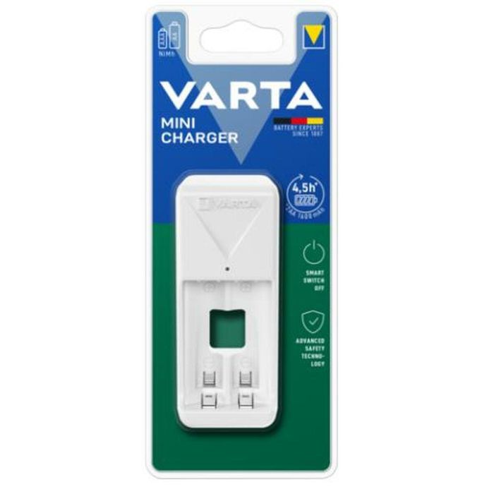 Varta 57656201421 Cargador de Pilas AA/AAA Mini con 2 Pilas Accu Power AAA 800 mAh, Carga Lenta Segura