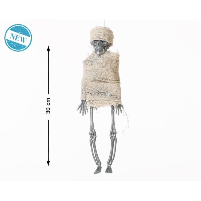 Figura Esqueleto de Momia 30 cm Envuelto en Vendas Blancas para Halloween y Fiestas Temáticas