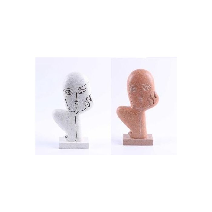 DKD Home Decor Figura Urban de Resina Cara Abstracta, Blanco y Terracota, 27x15.5x6 cm (4 Unidades Surtidas)