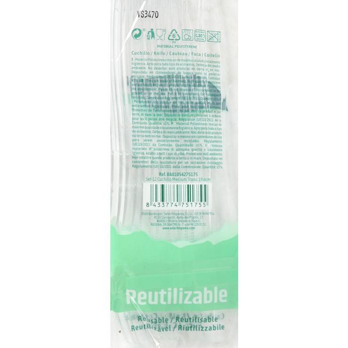 Set de 12 cuchillos Medium Transparente 19.6 cm Algon (36 Cajas) 4 Set de 12 cuchillos Medium Transparente 19.6 cm Algon (36 Cajas) 4