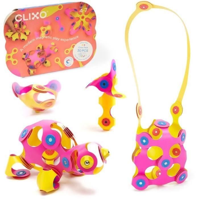 GIPSY TOYS AAADG59402 Clixo Crew Pack Rosa/Amarillo - Juego de Construcción Magnético Flexible - 30 Piezas - A partir de 4 Años 2