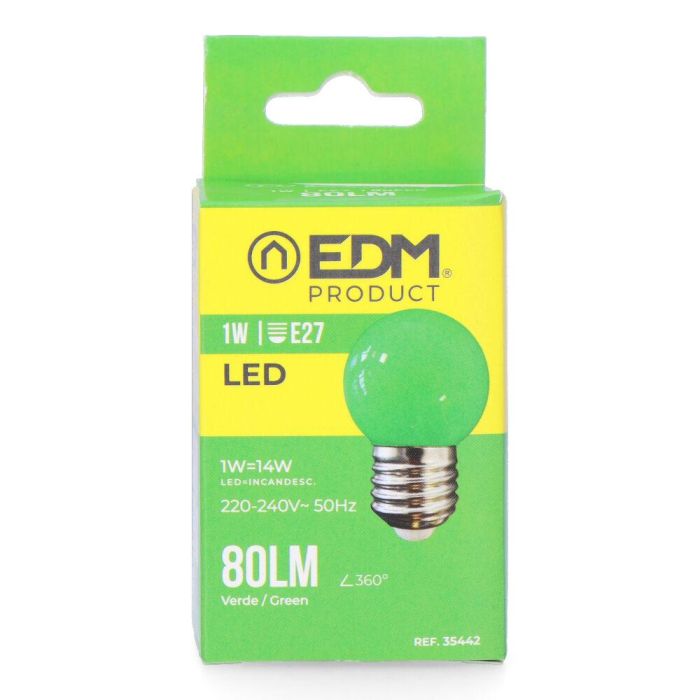 Bombilla esferica led e27 1w 80lm luz verde ø45x69mm edm 1