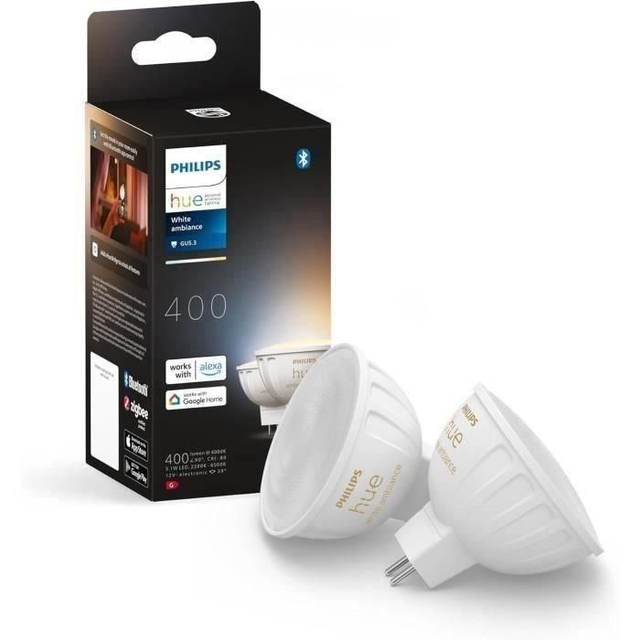 Bombilla conectada - PHILIPS HUE - MR16 - Luz blanca - Compatible con Bluetooth - Pack de 2 - Funciona con app y voz Bombilla conectada - PHILIPS HUE - MR16 - Luz blanca - Compatible con Bluetooth - Pack de 2 - Funciona con app y voz