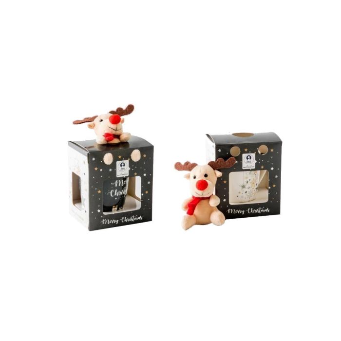 DKD Home Decor Mug Navidad Moderna Set de 2 Azul Blanco 360ml New Bone Apto Microondas Lavavajillas 2