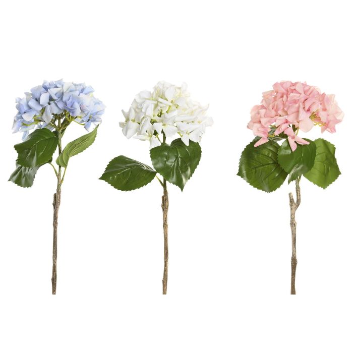 DKD Home Decor Flor Blanca Lila Rosa Seda PE Tacto Real Hortensia Surtido 20 x 60 x 20 cm (12 Unidades)
