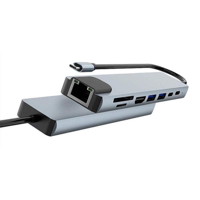 Coolbox Minidock C81 Aluminio USB-C Hub: HDMI 4K, Ethernet Gigabit, 2x USB-A 3.2, USB-C PD 100W, SD/microSD Gris Espacial 2