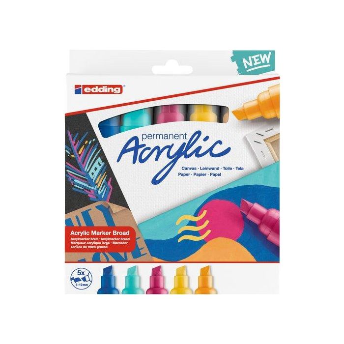 Marcador Acrylic Edding 5000 Biselado (5-10 Mm) Colores Abstracto Estuche De 5