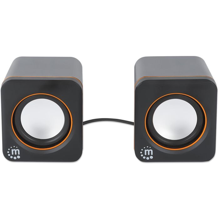 MANHATTAN Lautsprecher fr PC und Laptop 2600 Series zwei verbundene Lautsprecher 1.4 m USB-Kabel USB-C/USB-A-Adapter schwarz/orange 3