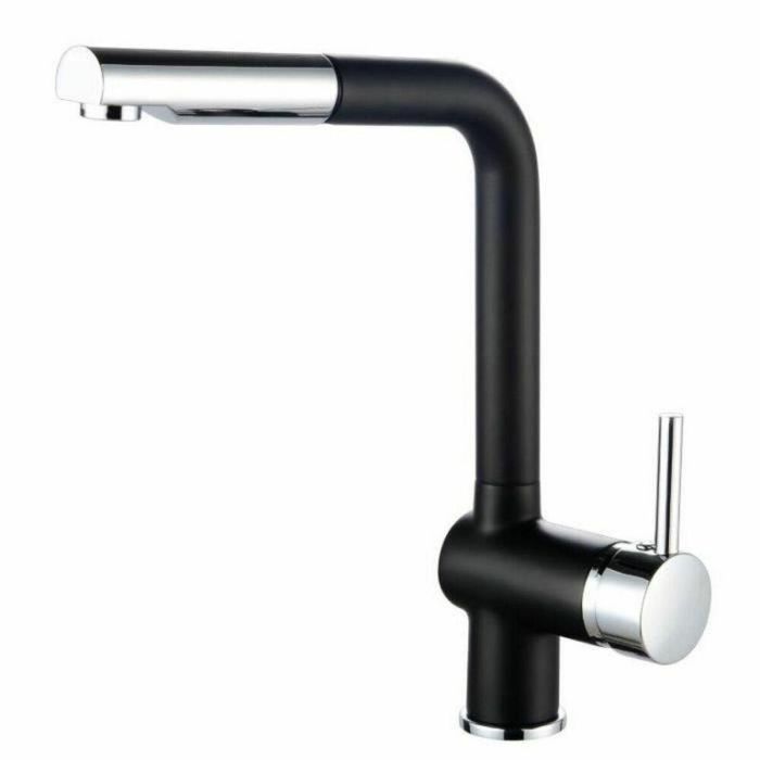 ROUSSEAU Grifo de cocina mezclador Matsouko con ducha de mano, caño extraíble, cromo gris y negro, ahorro de agua y cartucho cerámico ROUSSEAU Grifo de cocina mezclador Matsouko con ducha de mano, caño extraíble, cromo gris y negro, ahorro de agua y cartucho cerámico