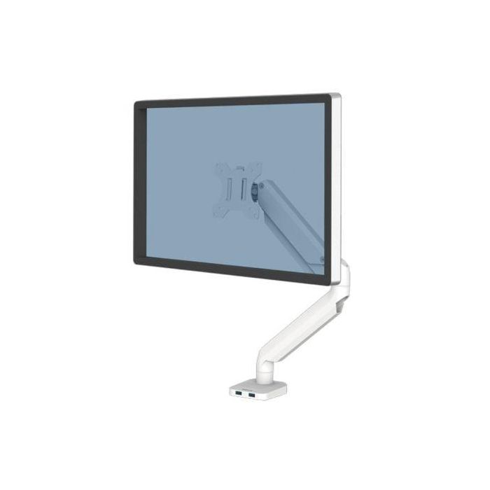 Fellowes 8056201 Soporte Brazo Monitor Individual Platinum Series Blanco, Muelle a Gas, 2x USB, VESA 75/100, hasta 32", 8 kg