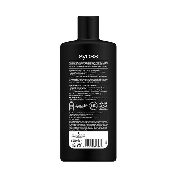 Syoss REPAIR Champú Antirotura e Hidratante para Cabello Dañado, Vegano con Algas Wakame, 440 ml 1
