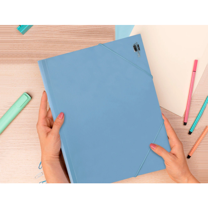 Liderpapel Carpeta con Gomas Tres Solapas Polipropileno DIN A4 Celeste Opaco 6