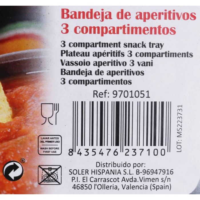 Privilege Bandeja Aperitivos con Compartimentos Quttin, 22 x 19.5 x 2 cm (18 Unidades) 5