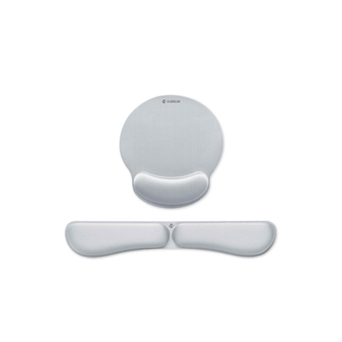 Subblim SUBMP-04E021 Pack Reposamuñecas y Alfombrilla Ergonómica MemoryFlex Plata para Teclado y Ratón, Antifatiga, Antideslizante