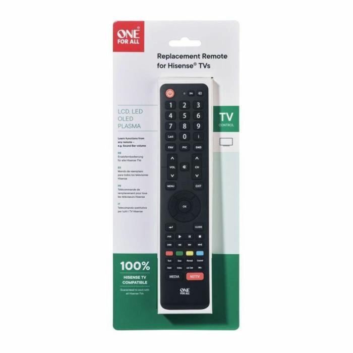 One For All URC1916 Mando a distancia universal para televisores Hisense, 100% compatible, no necesita programación, Negro 12 One For All URC1916 Mando a distancia universal para televisores Hisense, 100% compatible, no necesita programación, Negro 12