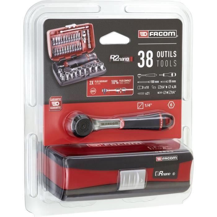 Facom Kit de Herramientas Completo con Trinquete 1/4", 10 Vasos Métricos 6 Puntos y 21 Puntas, 38 Piezas 2