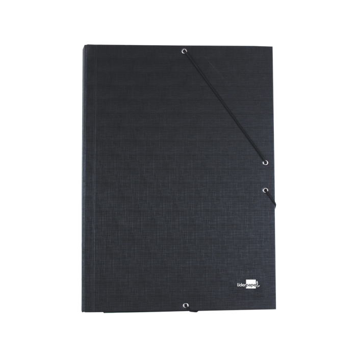 Liderpapel Carpeta con Gomas Tres Solapas en Cartón Forrado, Tamaño Folio, Color Negro 1
