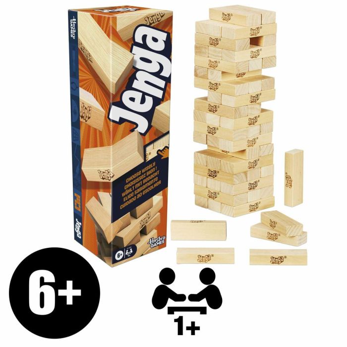Hasbro Games G1499 Juego Jenga Clásico de Torre de Bloques. Habilidad y Estrategia para +6 años, con App Gratuita Español/Portugués 2