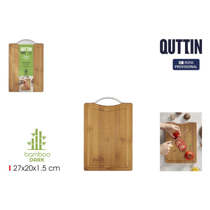 Quttin - Tabla de Cortar de Bambú Oscuro con Asa - 27 x 20 cm - Ideal para Cocina y Presentación de Alimentos (18 Unidades)