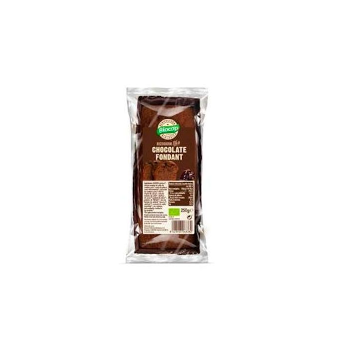 BIOCOP Bizcocho Fondant Chocolate Bio 250g, Azúcar de caña y chocolate de comercio justo, Huevos de corral ecológicos