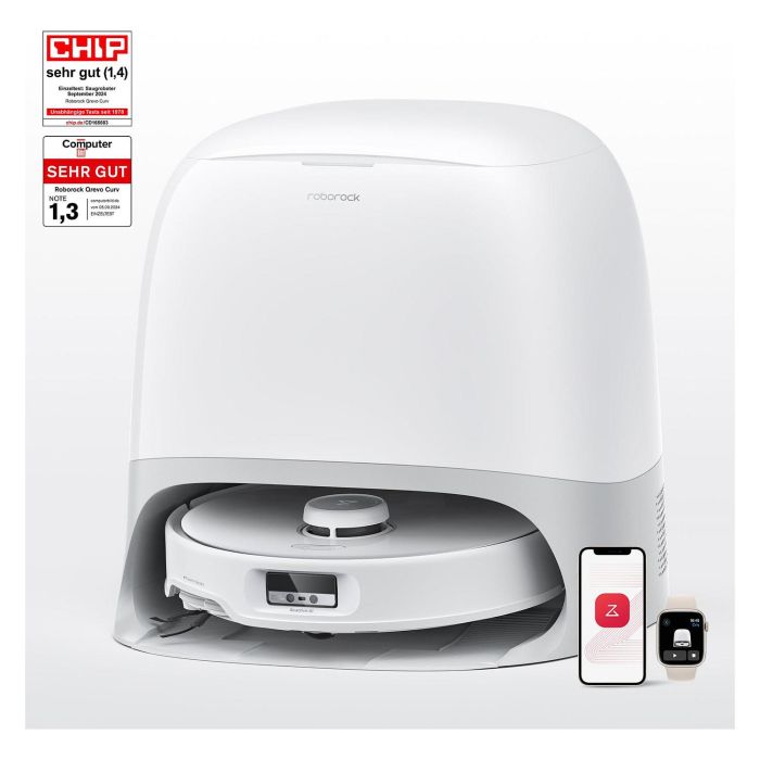 Roborock Qrevo Curv 5A1 Robot Aspirador y Fregador con Estación Base Multifunción Sin Bolsa, Color Negro y Blanco Roborock Qrevo Curv 5A1 Robot Aspirador y Fregador con Estación Base Multifunción Sin Bolsa, Color Negro y Blanco