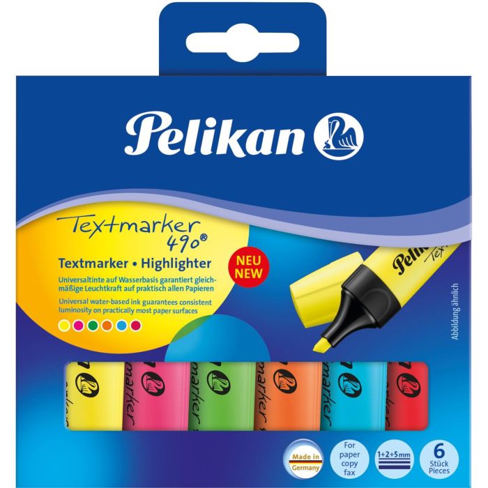 Pelikan Textmarker 490/6 Resaltadores Multicolor, Tinta base agua, Punta múltiple, Pack de 6 en caja