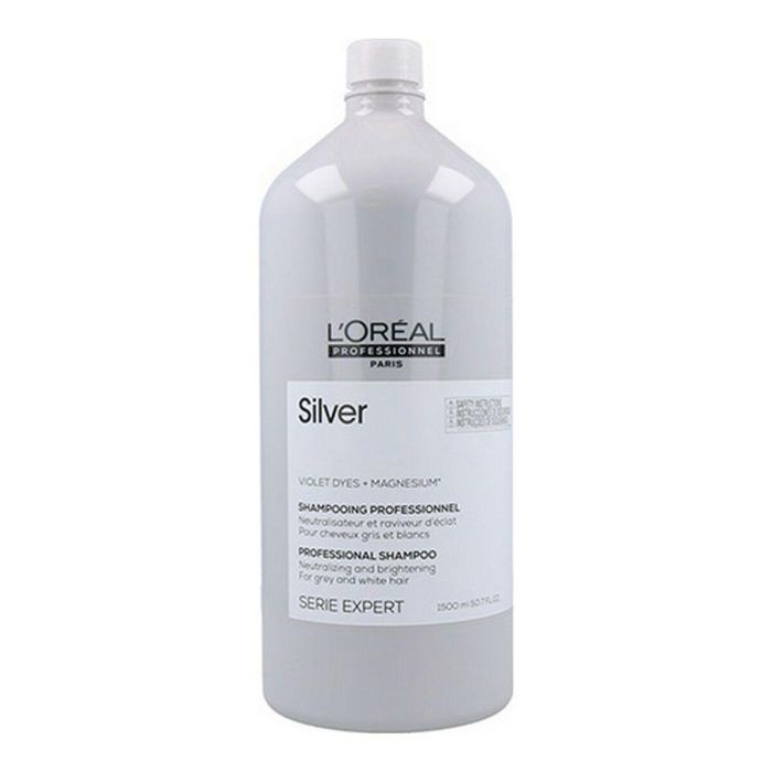 L'Oreal Champú Silver 1500ml: Neutraliza Tonos Amarillos y Potencia Brillo en Cabello Blanco y Gris