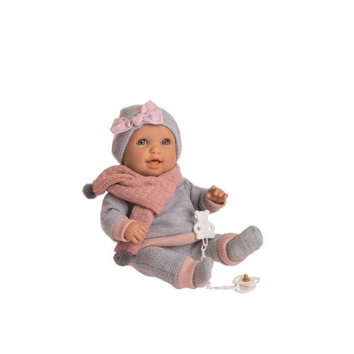 Muñeco baby susu interactivo con pijama gris y mecanismo. llora, rie y succiona el chupete 38 cm 1