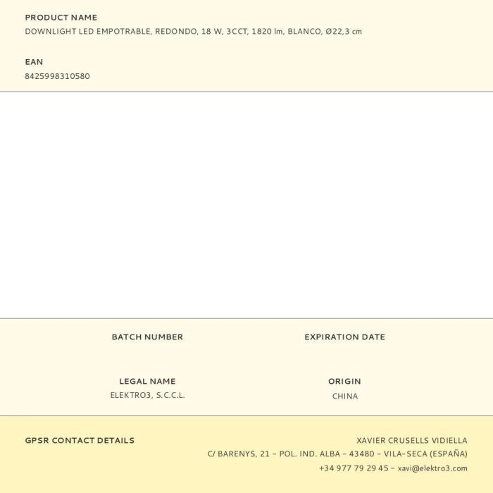 Edm Downlight LED Empotrable Redondo 18W 1820 lm 3CCT Marco Blanco Ø22,3 cm 3 Edm Downlight LED Empotrable Redondo 18W 1820 lm 3CCT Marco Blanco Ø22,3 cm 3