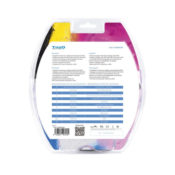 TOOQ Cargador Universal TQLC-90BS02M 90W USB 12 Conectores para Portátil 6